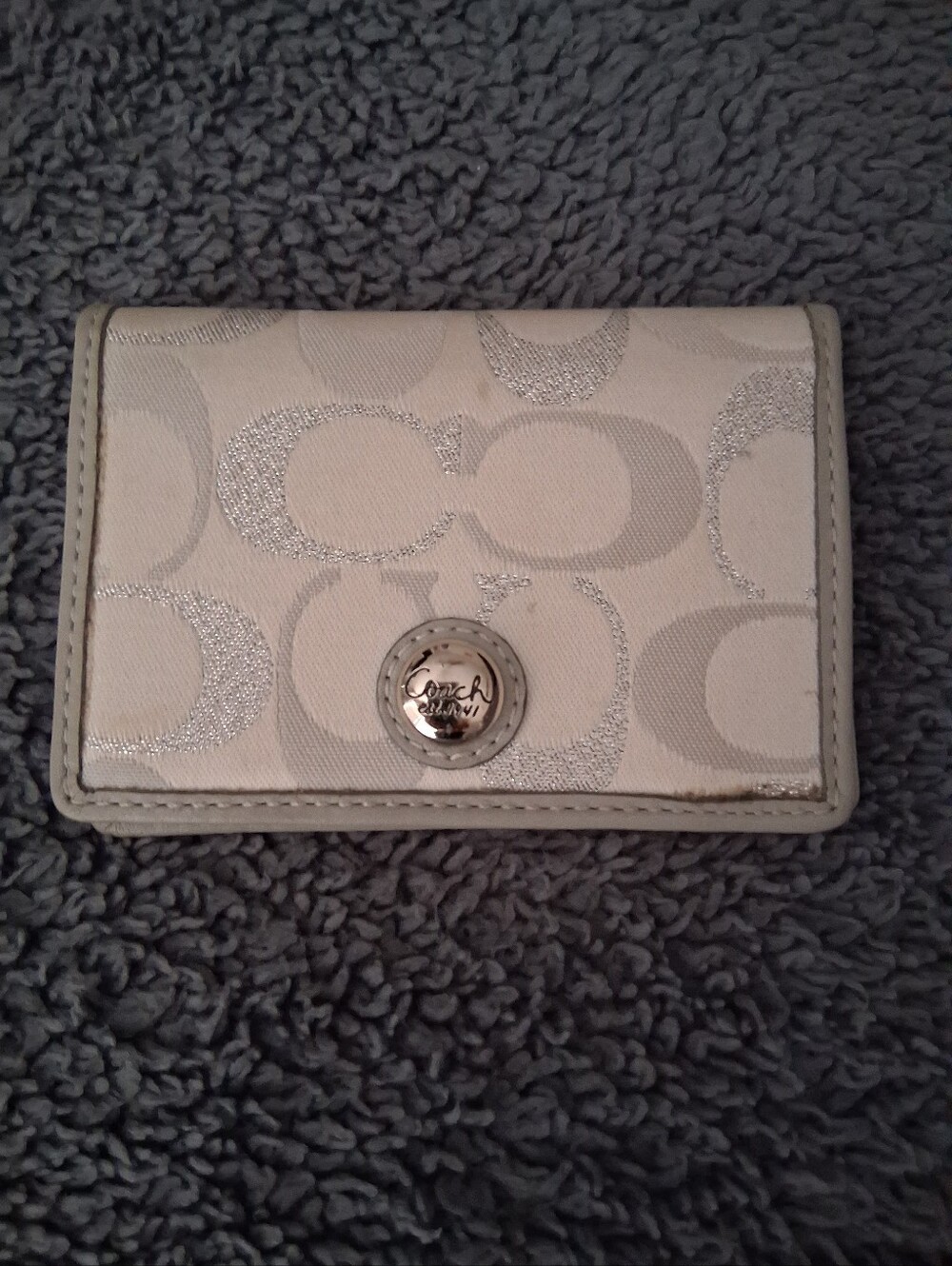 Coach Small ID & Card Holder in Light Beige and Silver